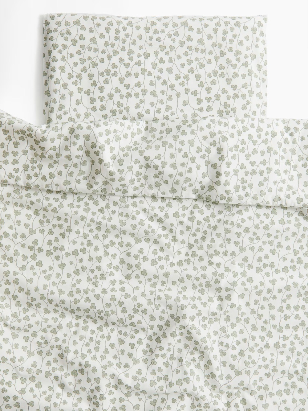 H&M Olive Green Vine Print Cotton Duvet Cover - White Base